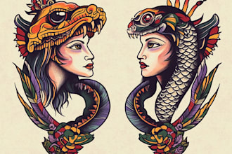create traditional or old school tattoo design and ilustration for you