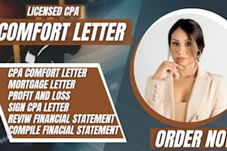 draft US CPA comfort letter income verification mortgage self employment letter