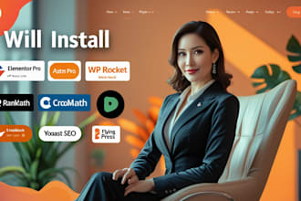 install elementor pro, wp rocket, astra pro, yoast, rank math pro