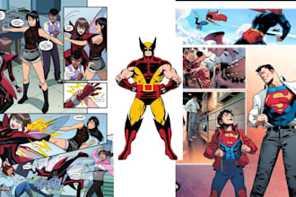draw comic book illustration, graphic novel comic strip, superhero comic artist