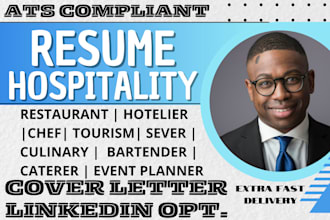 write hospitality, restaurant, hotelier, tourism, bartender, culinary resume