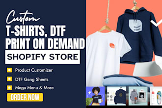 design custom tshirt print on demand embroidery gang sheet dtf shopify store
