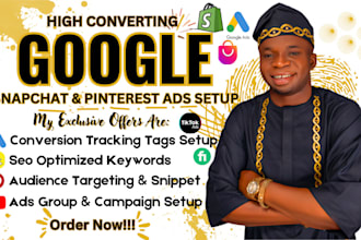 setup google ads, goo gle adwords campaign, snapchat ads, pinterest, youtube ads