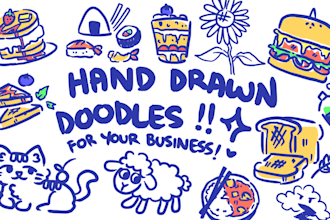 draw cute fun doodles for icons, illustration, line art