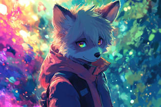 draw furry art, fursona, and original character in colorful anime style