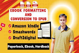 professionaly convert your PDF, word into epub and kindle ebooks formats
