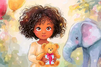 draw cute watercolor children book illustrations for kids