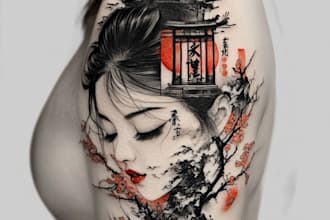 create detailed art japanese style for tshirts tattoos etc