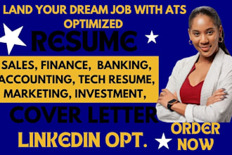 write sales, finance, banking, marketing, investment  and accounting resume