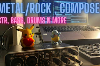 compose and record a metal track with guitars, bass, and drums