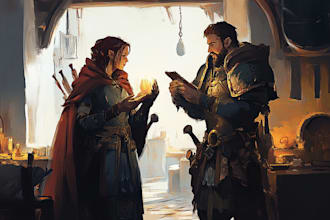make a dnd character art and dnd party, game fantasy