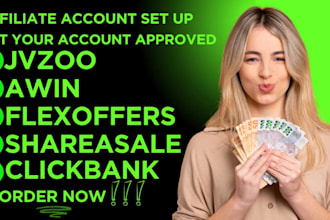 setup your flexoffers, jvzoo, digistore24 and shareasales account for you