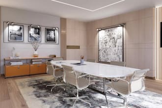 rebuild 3d attractive commercial interior, render office, coworking space design