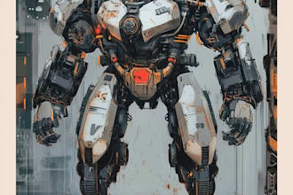 custom futuristic mecha robot character illustration art
