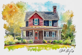 paint your house in watercolor painting style