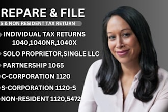prepare us tax returns 1040, 1120, 1065 and 1120s
