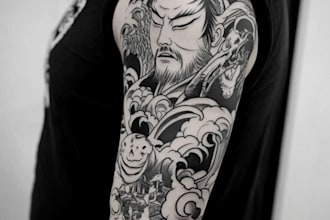 make realistic custom tattoo design, tattoo sleeve