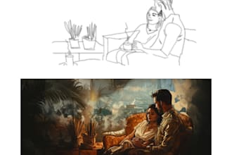 transform pencil sketch into a colored artwork