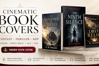 design a cinematic fantasy or thriller book cover for KDP