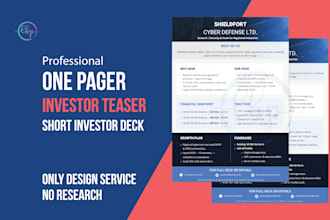 design investor ready one page teaser, investment summary, and short pitch deck