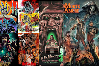 do horror movie film poster design style, art deco, retro vintage music poster