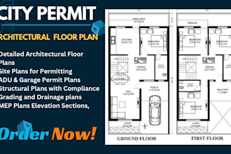 draw architectural floor plan, site plan, adu garage permit, structural design