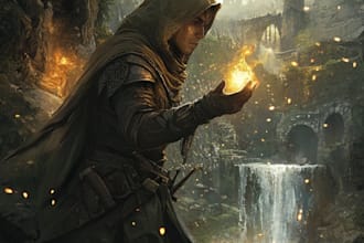 create a dnd character art and dnd party, game fantasy