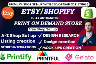 set up etsy print on demand pod store with printify, printful, etsy seo gelato