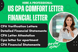 write verified US CPA letter writing financial statement mortage letter writing