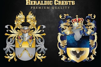 do heraldic family crest, coat of arms, crest, and emblem logo design