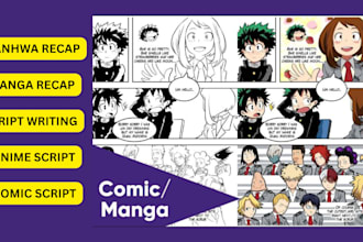 write manga comic script, manhwa anime recap script, manhua manga movie recap