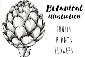 draw botanical illustrations of flowers, plants, fruits