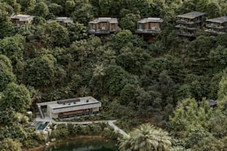renovate 3d villa rendering,forest house exterior visualize,luxury cabin remodel