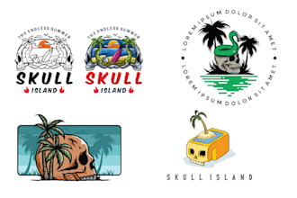 make retro hand drawn skull illustration beach logo