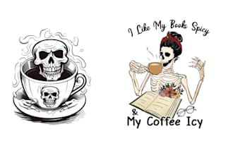 do hand drawn skeleton coffee shop logo with illustration design