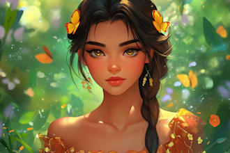 make a disney style cartoon character and illustration
