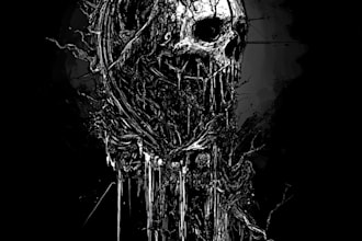 draw a detailed dark art illustration for tshirt,