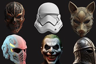 design 3d fantasy masks, kitsune mask, 3d helmet, halloween mask for 3d printing