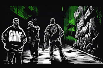 create graffiti illustration, album cover, merchandise, logo