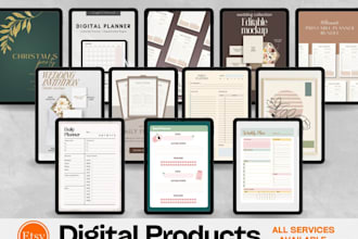 design etsy digital products, digital planners, store setup