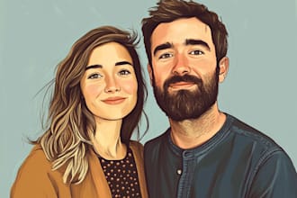 draw cute family or couple watercolor portrait illustration