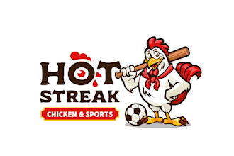 design hot streak chicken sports logo