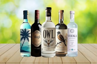 do gin label, wine, vodka,rum, whiskey and can label design