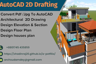 create pdf to autocad 2d floor plan for in 1 day