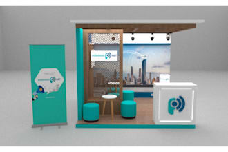 do design llustrate 3d render of custom your exhibition booth, stand, and event