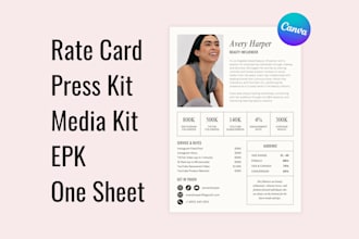 design rate card, media kit, epk, press kit, one sheet for artist ugc influencer