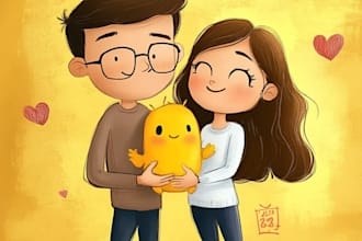 draw couple yellow cartoon characters for valentine