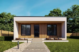 renovate residential exterior, cabin, pergola rendering, car garage, land design