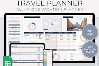 design travel planner and trip planner in google sheet or excel