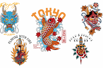create traditional american old school or japanese style design for clothing